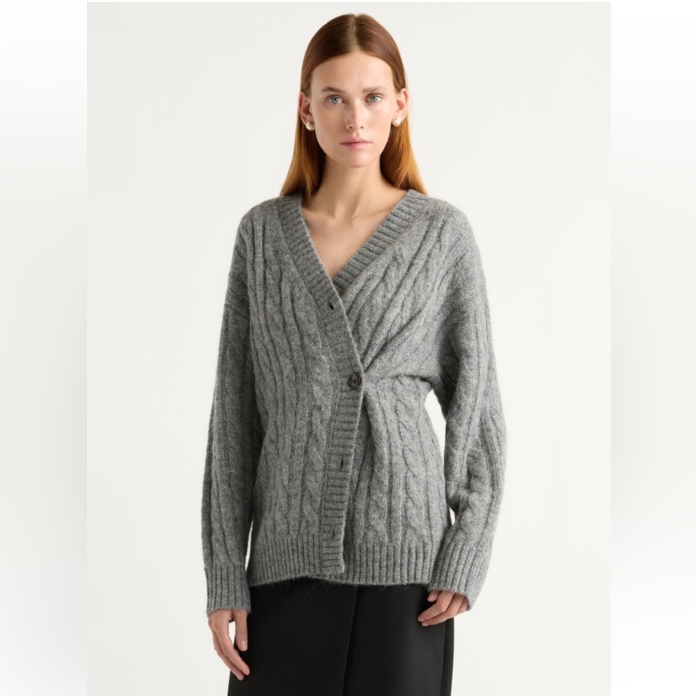 Modern Citizen Hikari Asymmetric Cable Knit Cardigan Heather Gray Womens‎ Size L